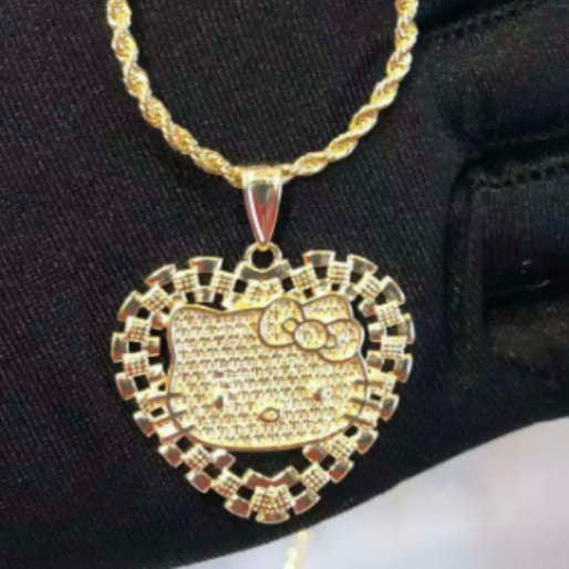Rolex kitty face heart necklace