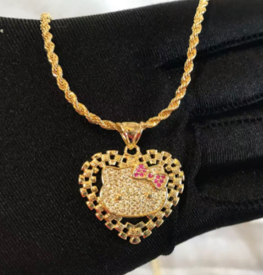 rolex kitty iced heart necklace